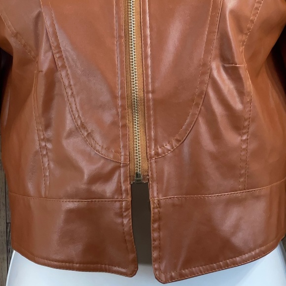 Faux Leather Cropped Jacket in Brown - Picture 4 of 7